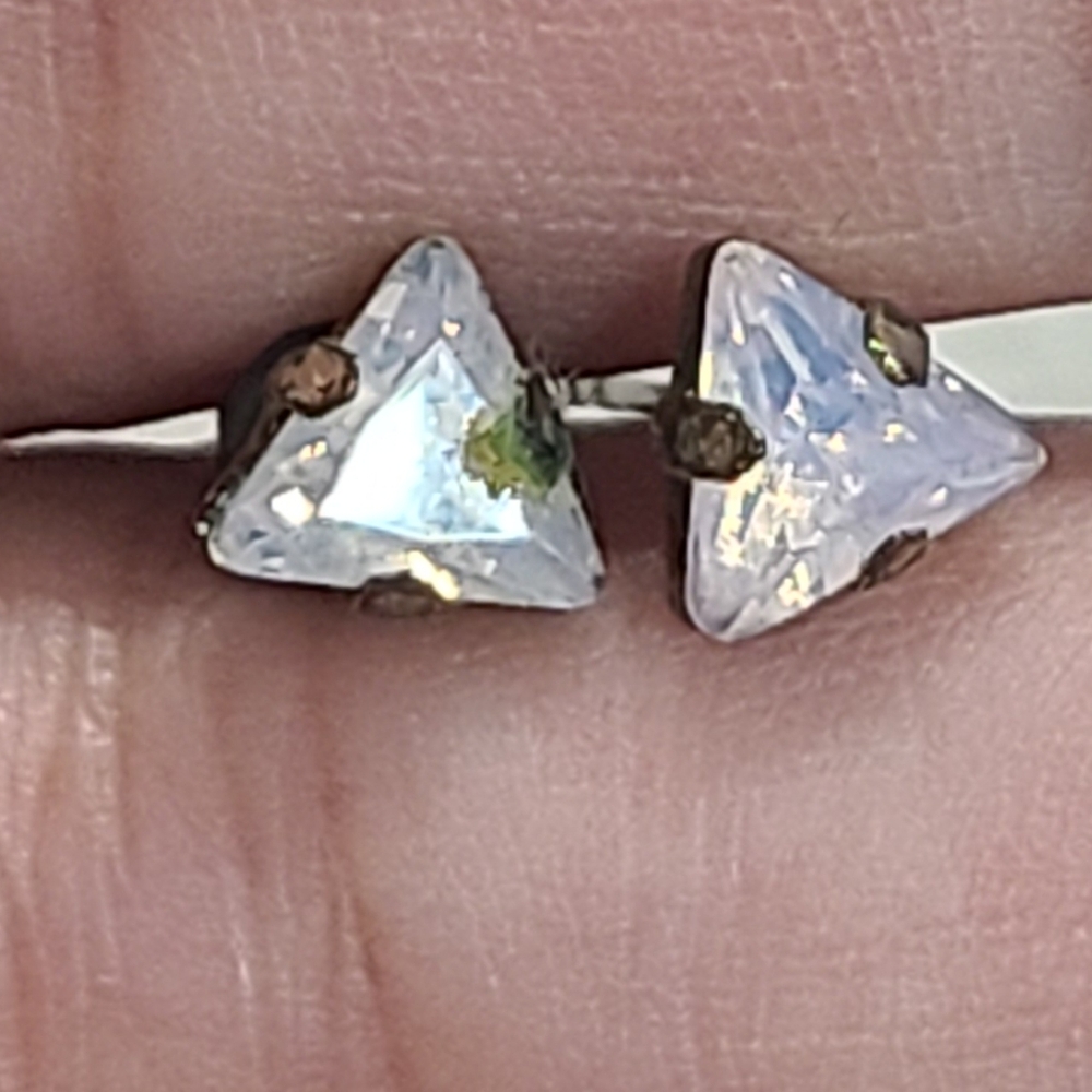 Silver Tone Triangular Stud Earrings - image 4